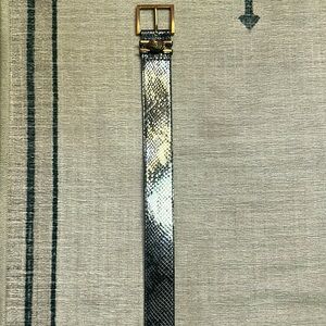 NWOT. Kurt Geiger Black, Gold, and silver Belt Sleek Snake Skin pattern.